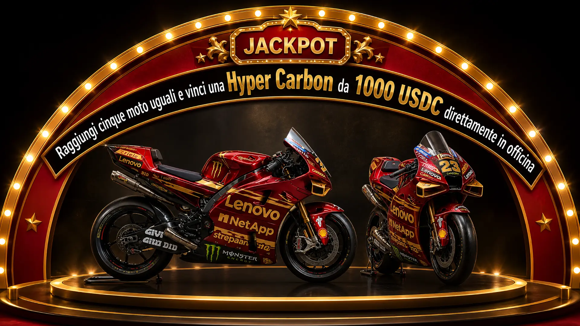 Jackpot Moto 1000: cinque moto uguali vincono 1000 USDC in officina